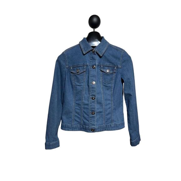 Baccini Long Sleeve Denim Jacket With Rhinestone Buttons Medium - Picture 1 of 3